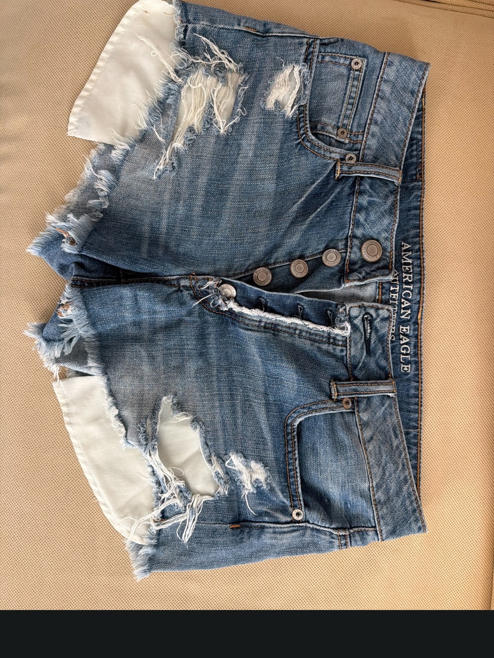 American Eagle Distressed Denim Shorts Button Fly Raw Hem